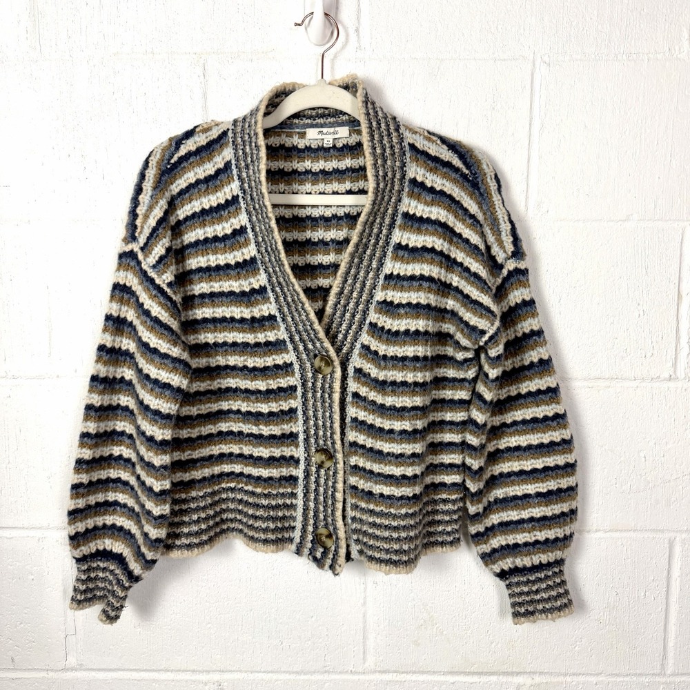 Madewell Waller Crop Cardigan Size XS Striped Wool Blend Oversized Cozy Preppy